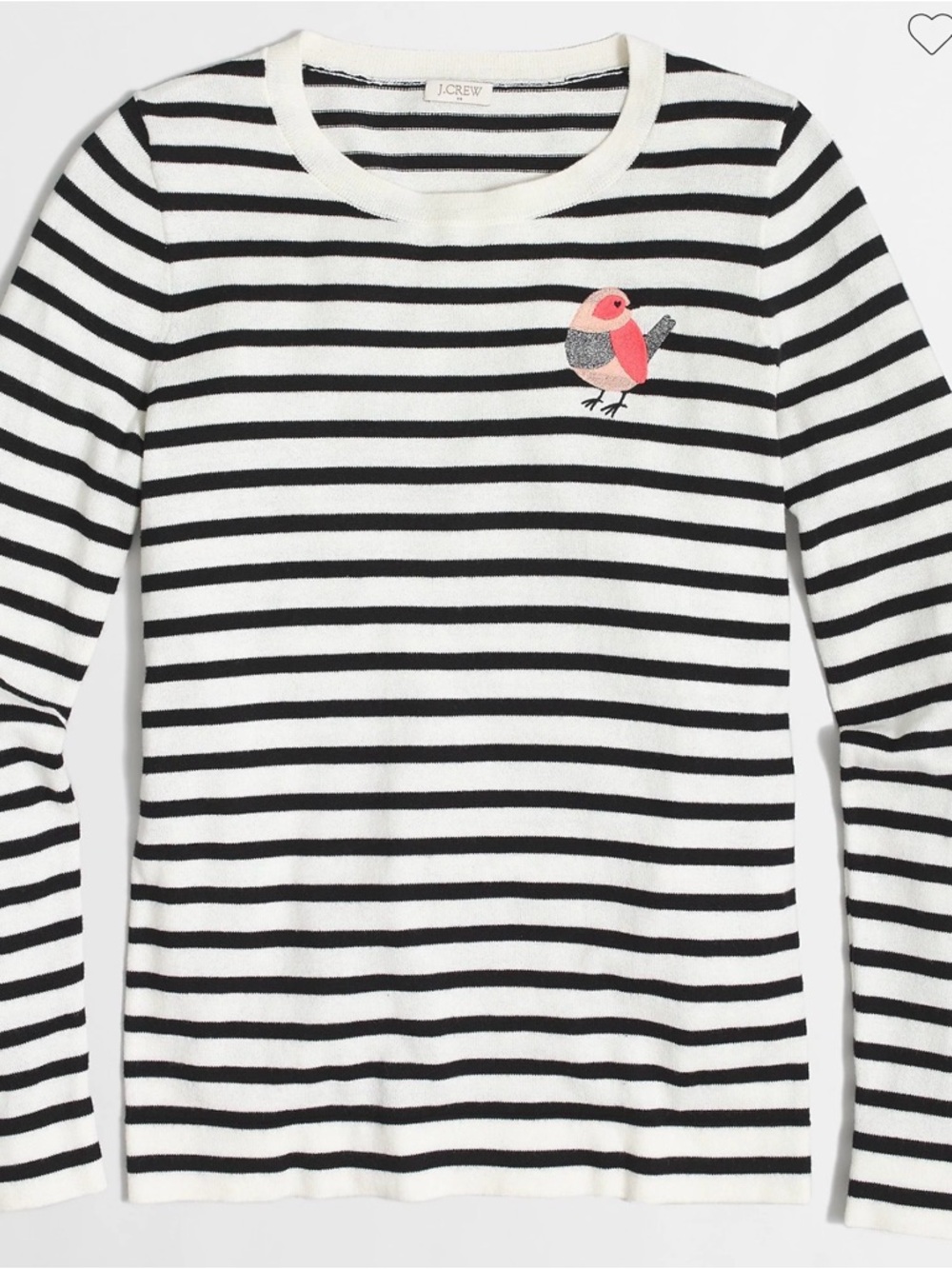 J. Crew Black & White Striped Crewneck Sweater with Pink Bird Patch size Xs